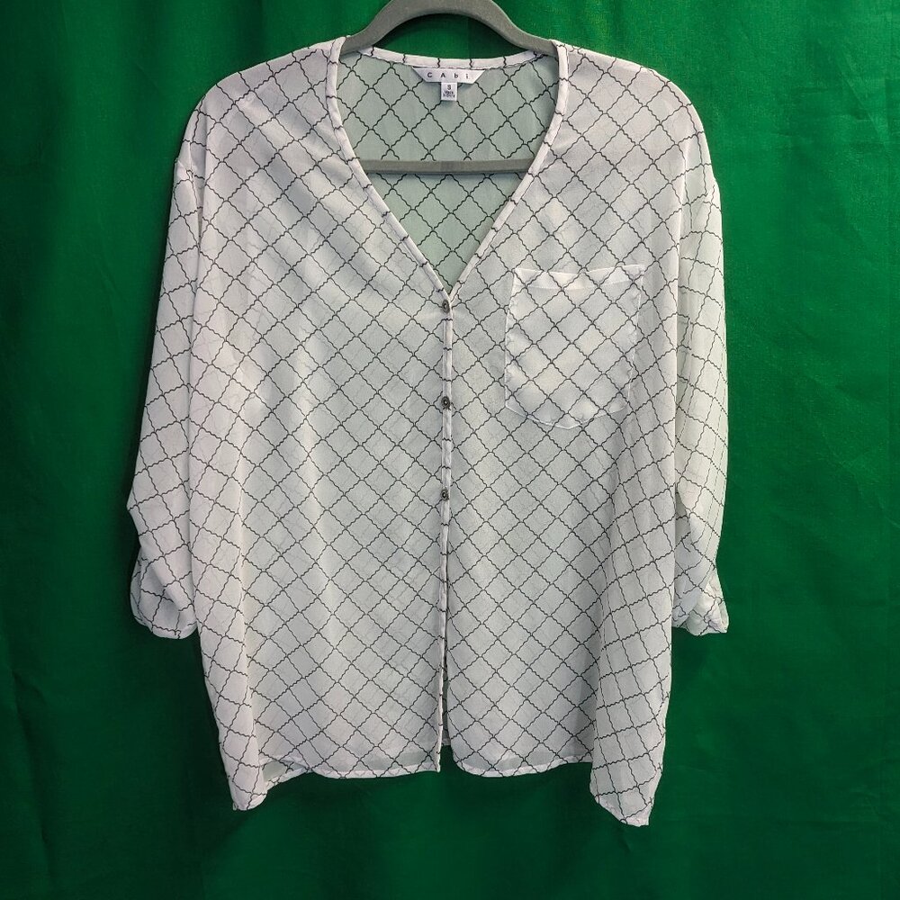 CAbi Size Small Sheer Black and White Blouse